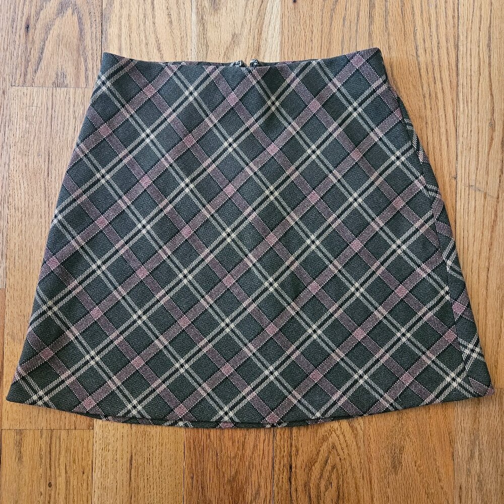 Aritzia Wilfred Green Plaid Wool Miniskirt 2